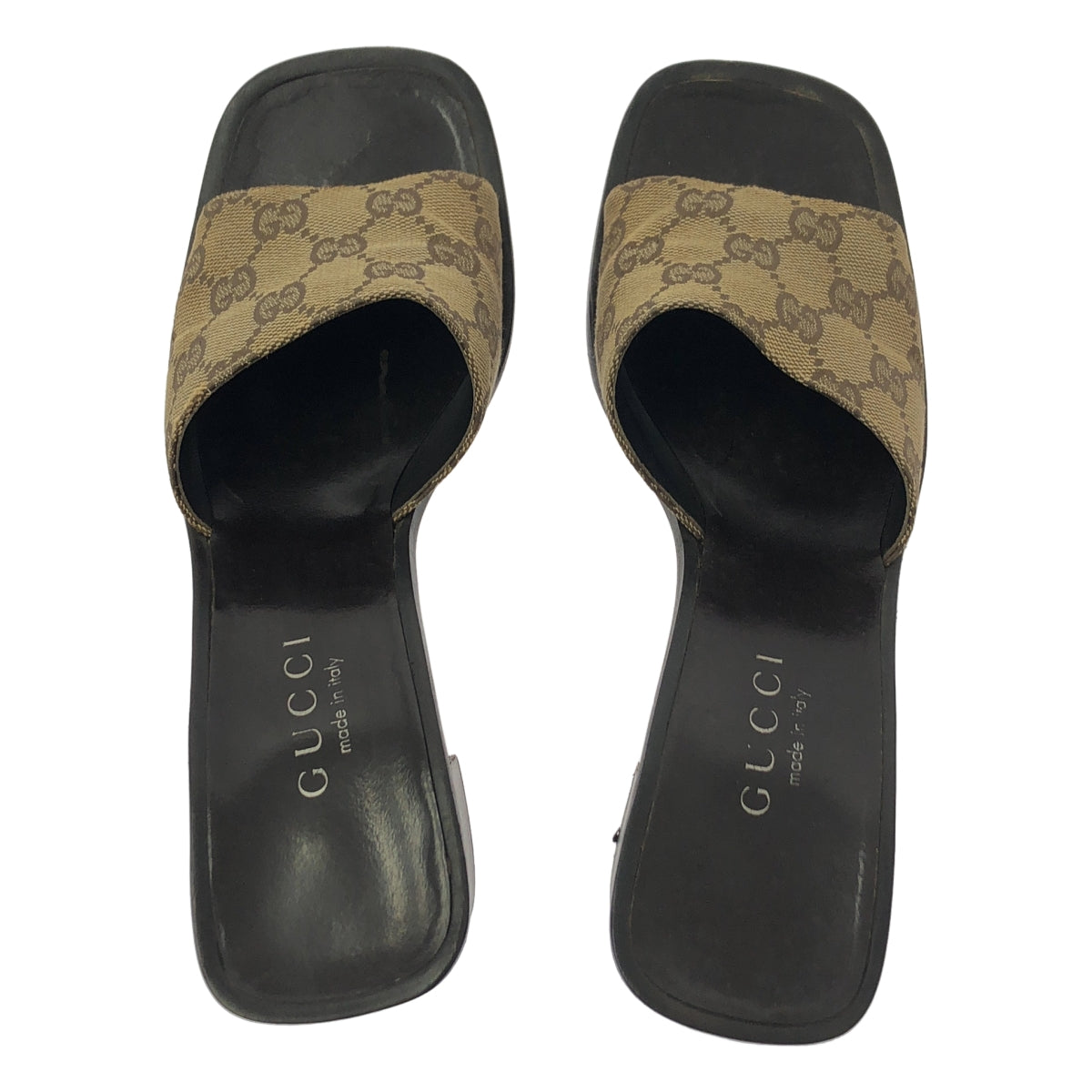 GUCCI / 구찌 | 캔버스 GG 총 무늬 청키힐 샌들 | 38 1/2 |