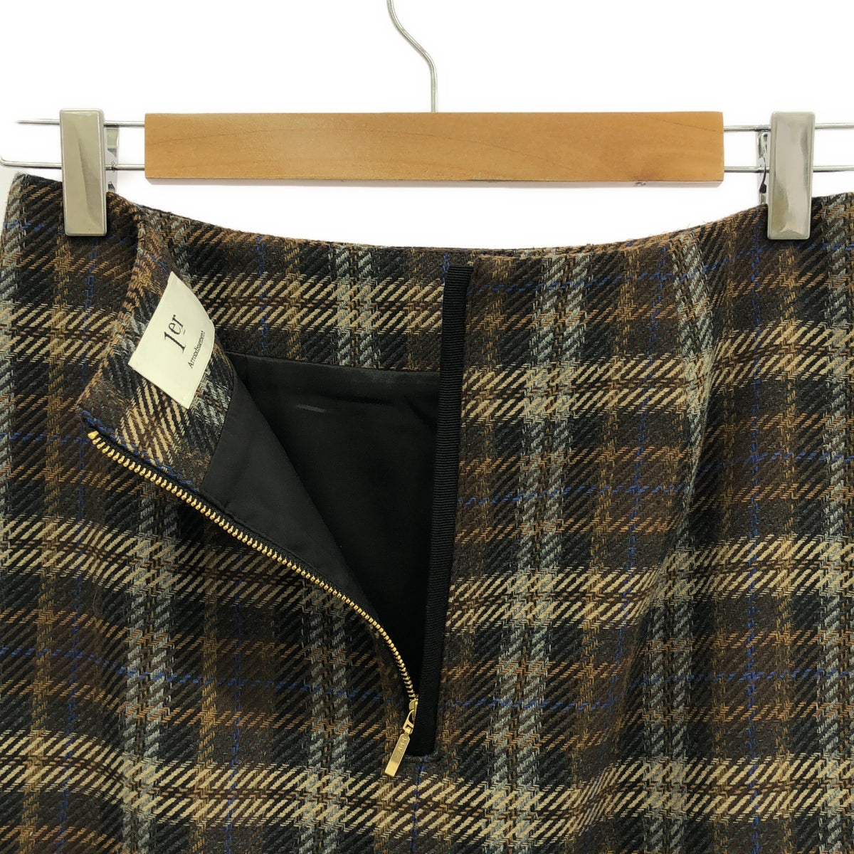 【美品】  1er Arrondissement / プルミエアロンディスモン | チェックIラインスカート | 36 | ブラウン | レディース