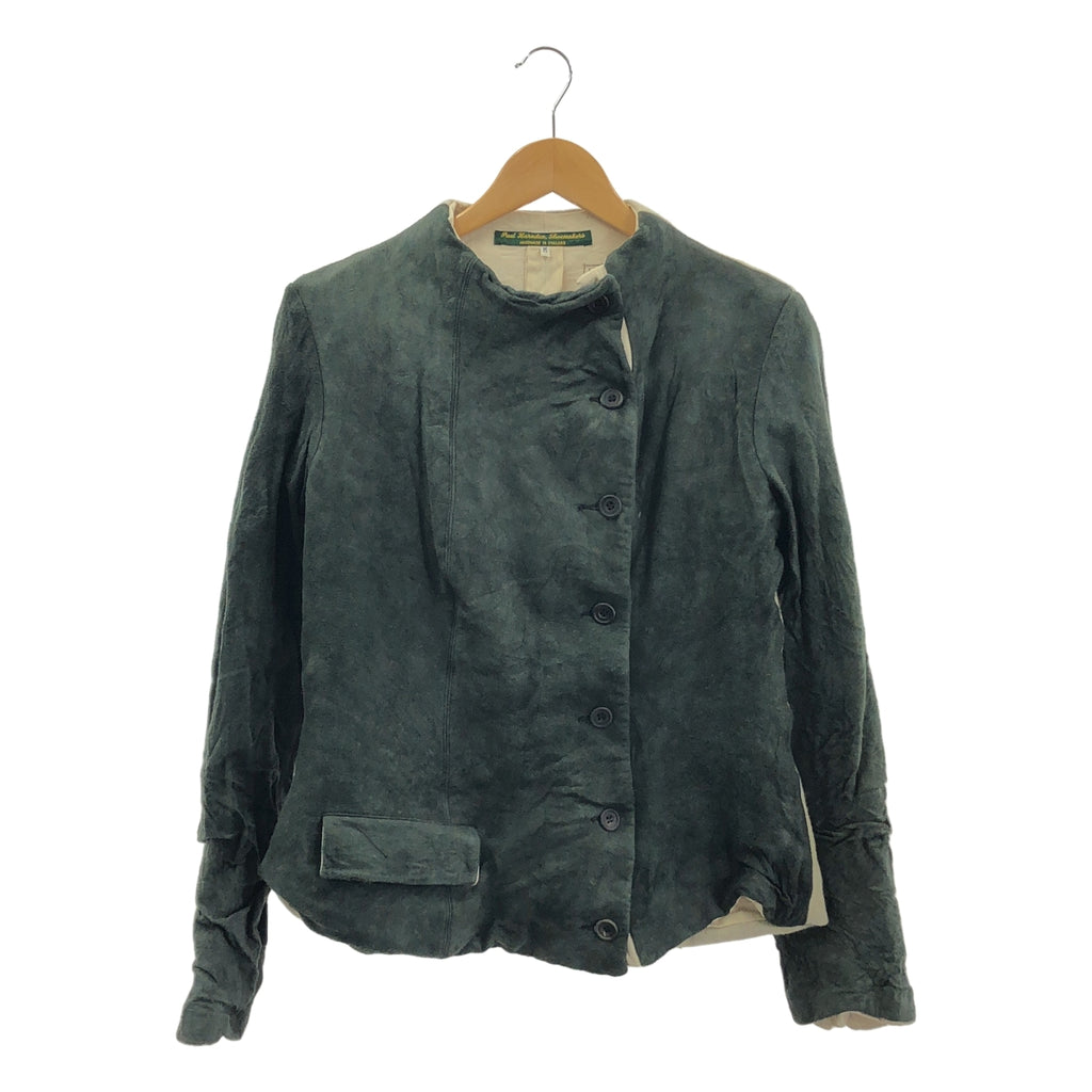 Paul Harnden / ポールハーデン | レザー ウール 切替 ノーカラー ジャケット | M | メンズ