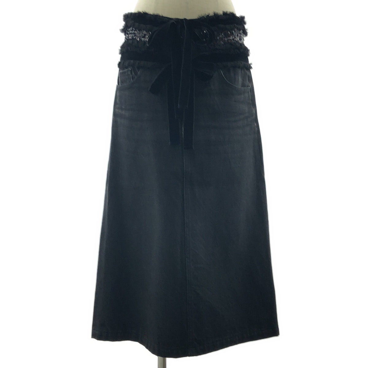 tricot COMME des GARCONS / トリココムデギャルソン | 2006AW | スパンコール ベロアリボン デニム スリット ロングスカート | M | レディース