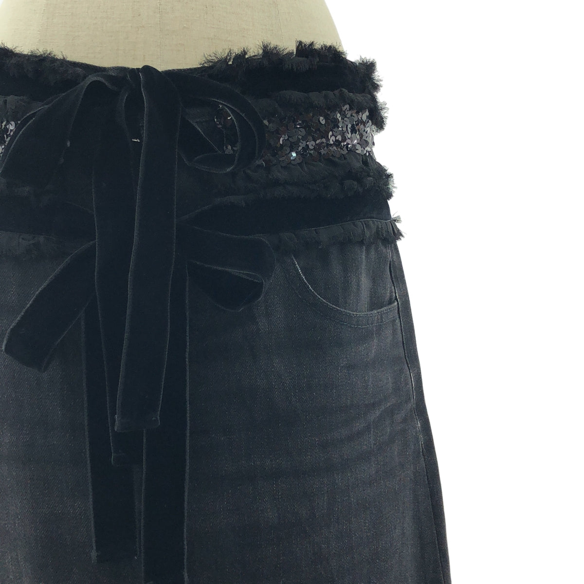 tricot COMME des GARCONS / トリココムデギャルソン | 2006AW | スパンコール ベロアリボン デニム スリット ロングスカート | M | レディース