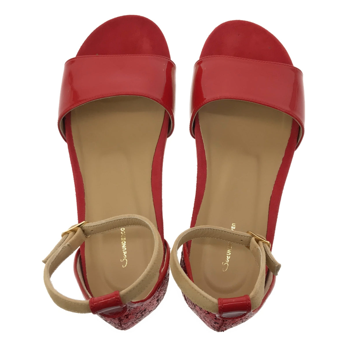 Sue UNDERCOVER | Patent Leather Glitter Strap Sandals Shoes | x-small (24-24.5) | Red | Women's