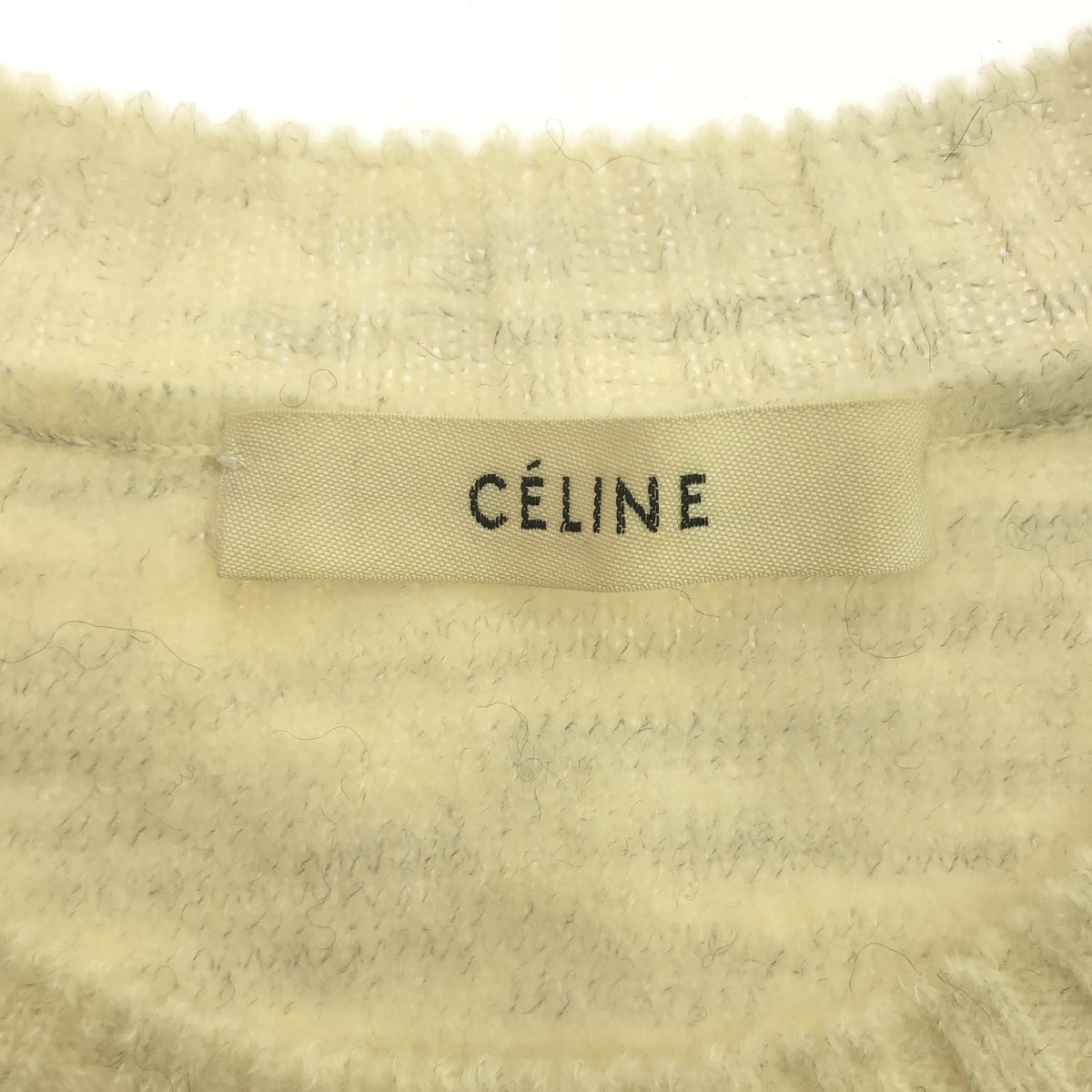 [Good Condition] CELINE | Wool Alpaca Triomphe Crew Neck Knit Pullover | L | Off-White | Women's