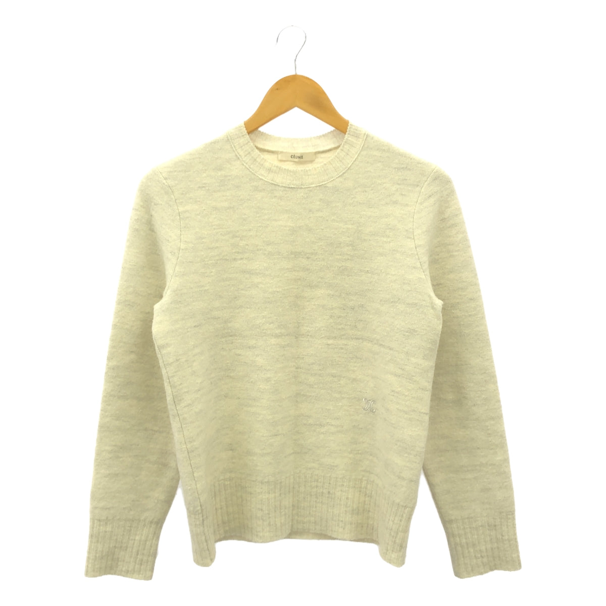 [Good Condition] CELINE | Wool Alpaca Triomphe Crew Neck Knit Pullover | L | Off-White | Women's