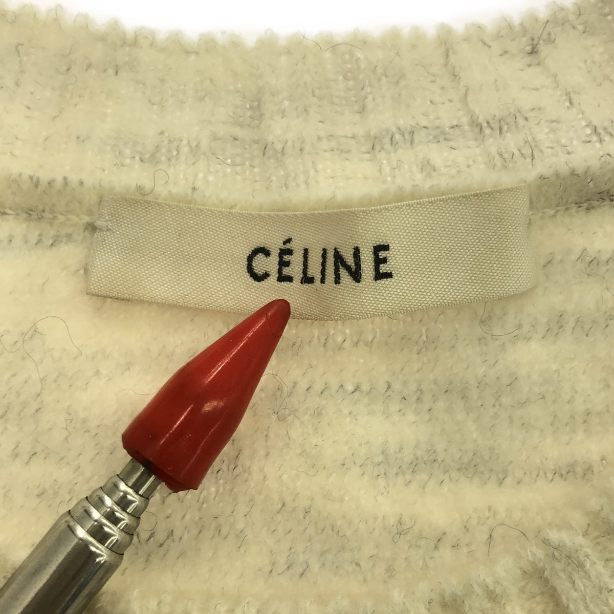 [Good Condition] CELINE | Wool Alpaca Triomphe Crew Neck Knit Pullover | L | Off-White | Women's