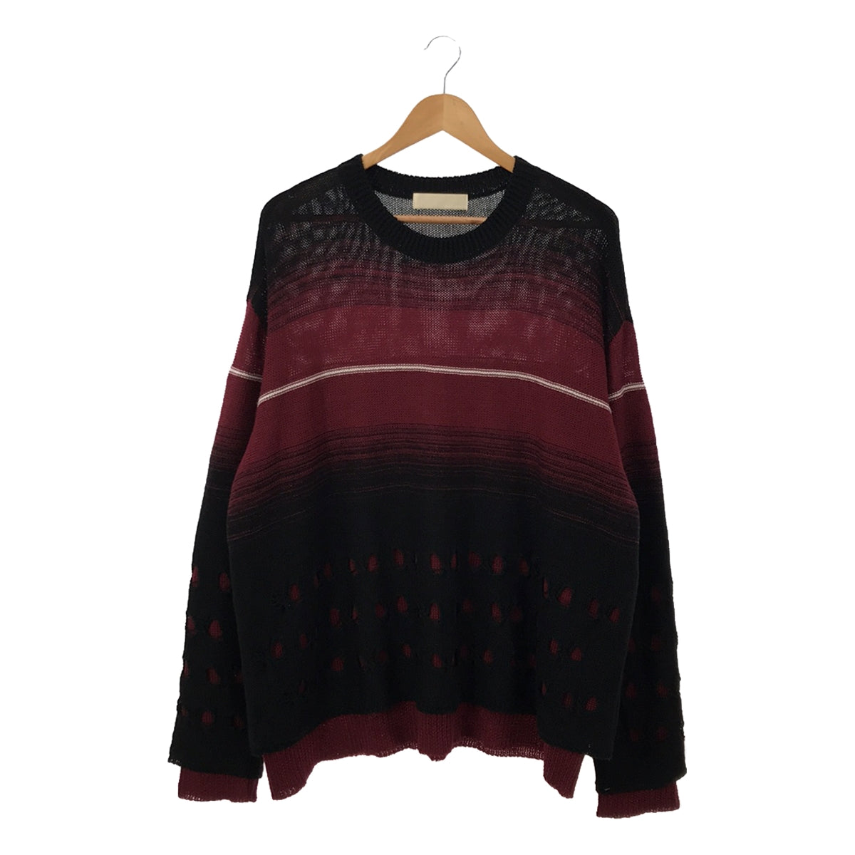 meagratia / メアグラーティア | 2023AW | Knit P/O⁡ ダメージ加工 レイヤード ジャガード ニット | 2 | ブラック / バーガンディー | メンズ