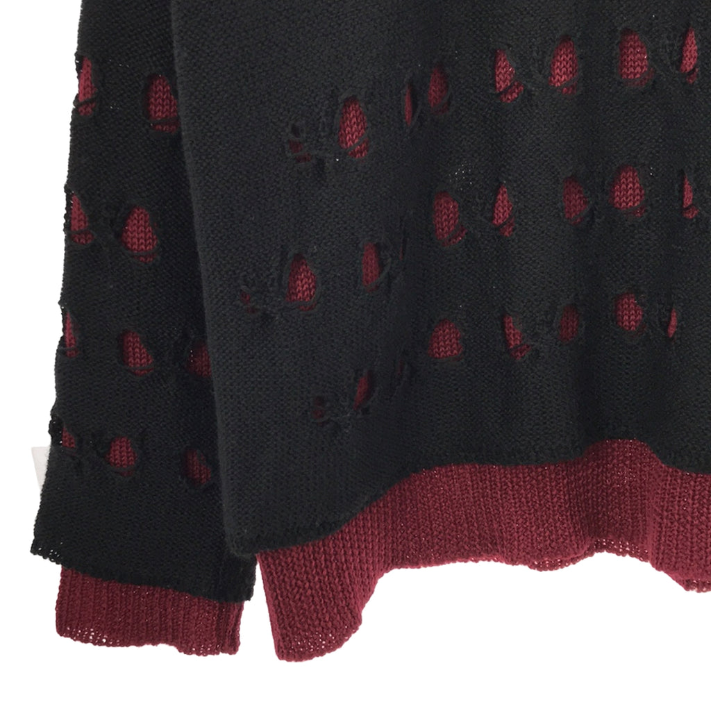 meagratia / メアグラーティア | 2023AW | Knit P/O⁡ ダメージ加工 レイヤード ジャガード ニット | 2 | ブラック / バーガンディー | メンズ