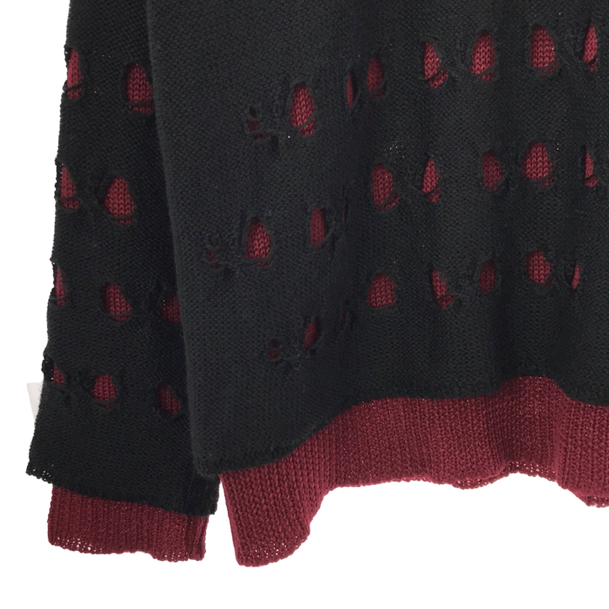 meagratia / メアグラーティア | 2023AW | Knit P/O⁡ ダメージ加工 レイヤード ジャガード ニット | 2 | ブラック / バーガンディー | メンズ
