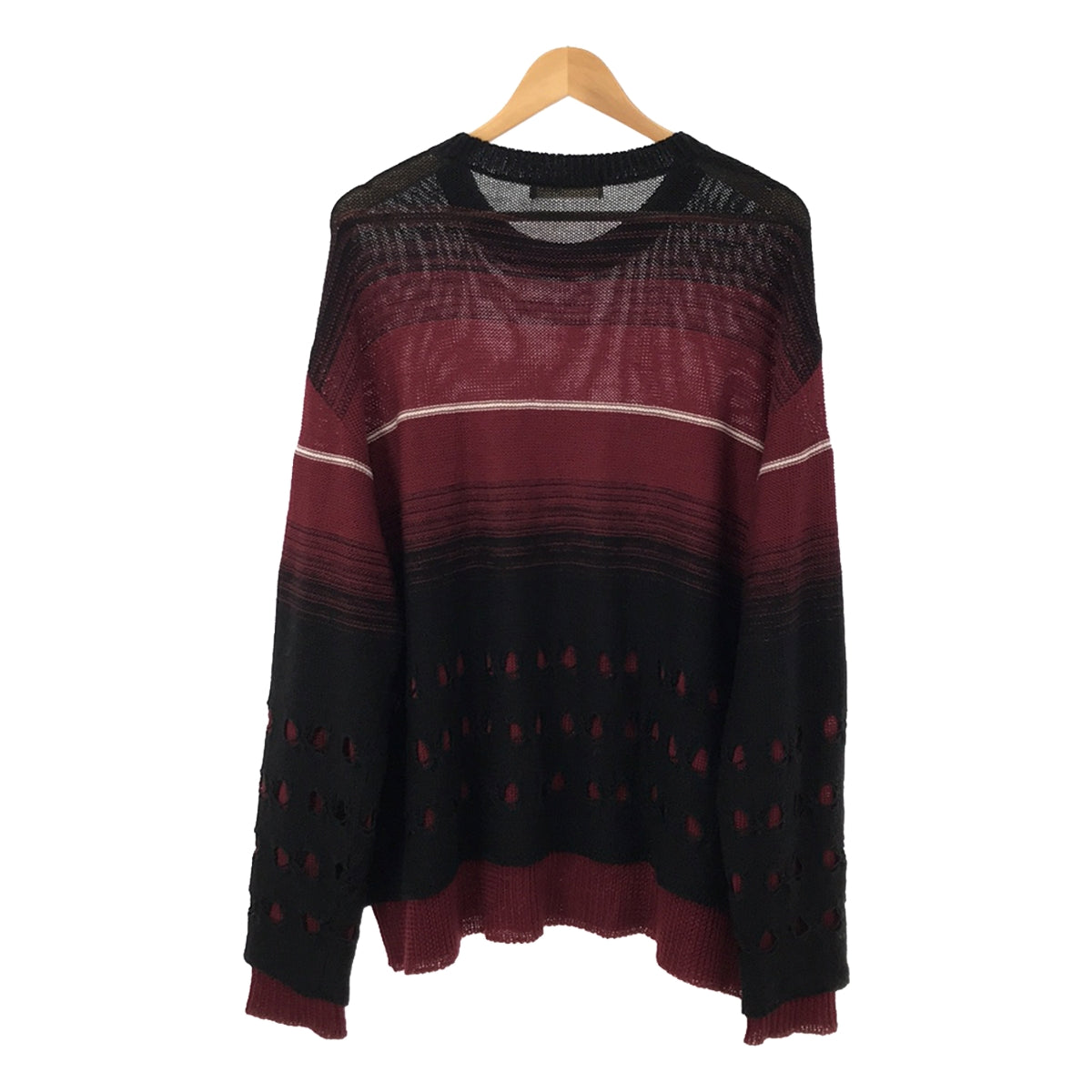 meagratia / メアグラーティア | 2023AW | Knit P/O⁡ ダメージ加工 レイヤード ジャガード ニット | 2 | ブラック / バーガンディー | メンズ