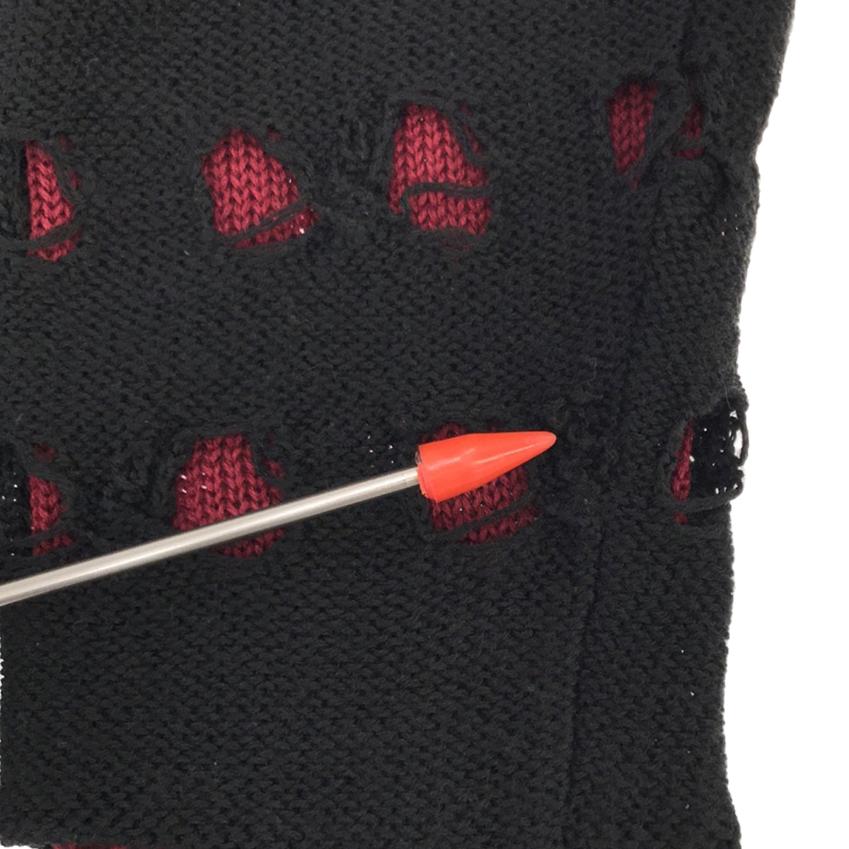 meagratia / メアグラーティア | 2023AW | Knit P/O⁡ ダメージ加工 レイヤード ジャガード ニット | 2 | ブラック / バーガンディー | メンズ