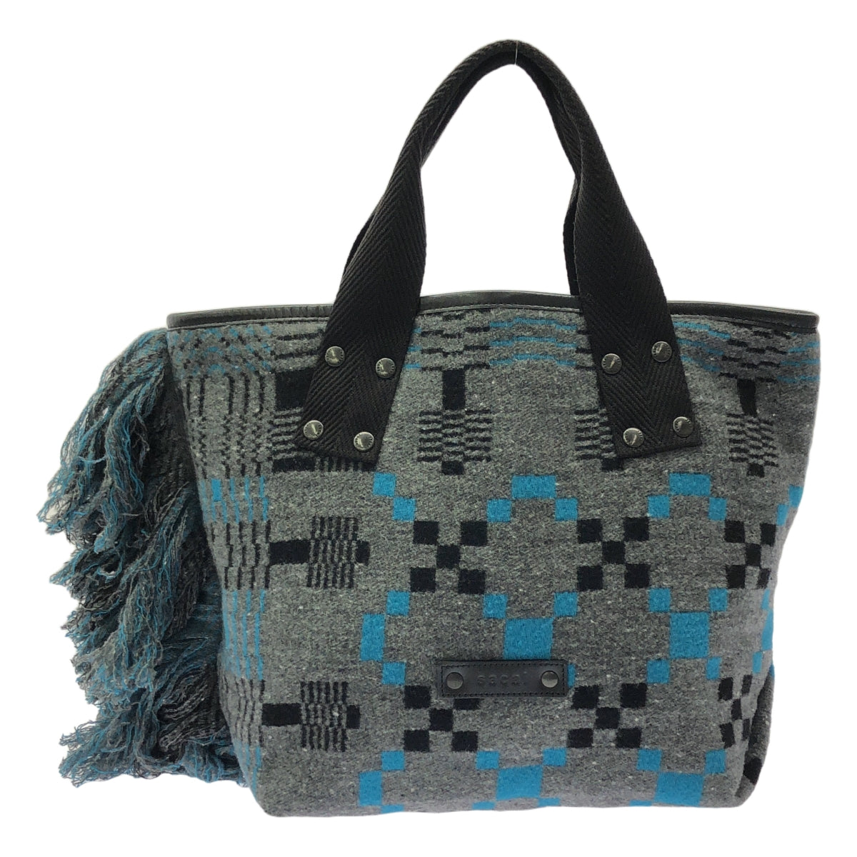 sacai / 사카이 | 2022AW | Geometric Jacquard Tote M 지오메트릭 자카드 토트 백 미디엄 | 그레이 / 블랙 / 블루 | 남성