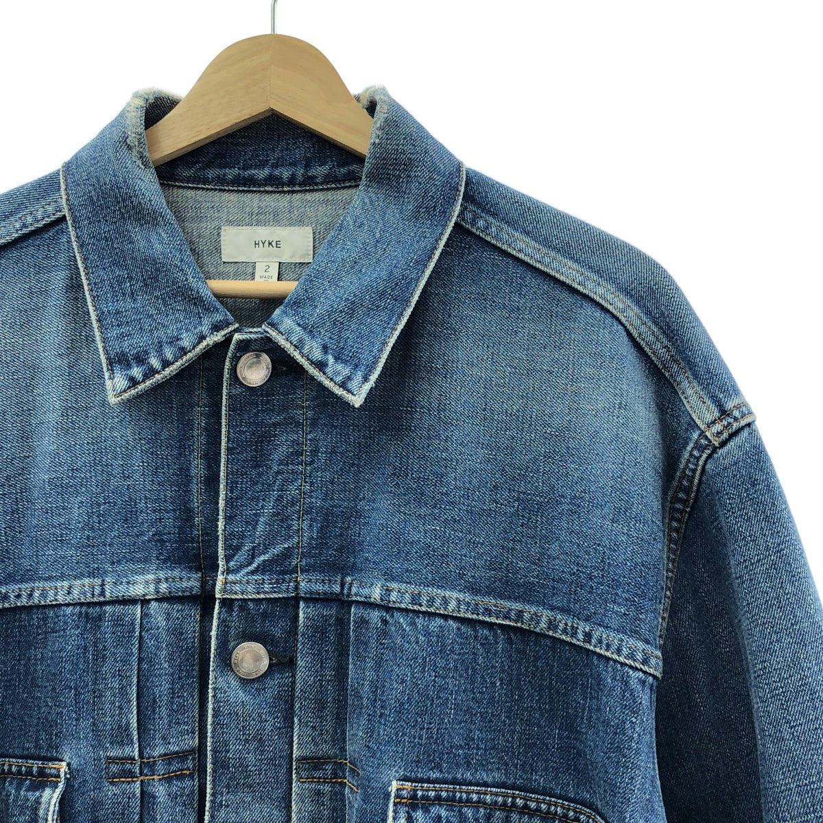 HYKE / 하이크 | DENIM JACKET BIG FIT / 데미지 가공 데님 오버 재킷 | 2 | 남성