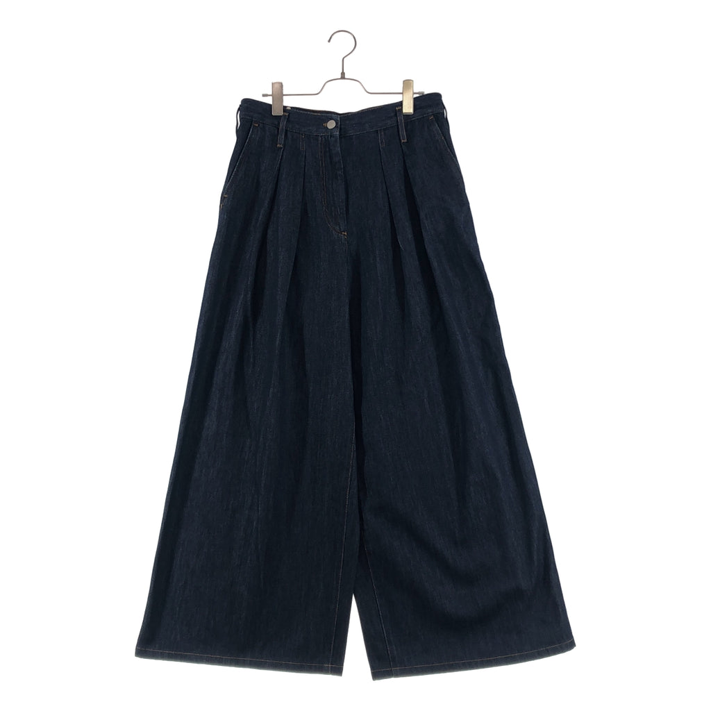 DRIES VAN NOTEN / ドリスヴァンノッテン | レザーロゴパッチ タック ワイド デニムパンツ | M | レディース