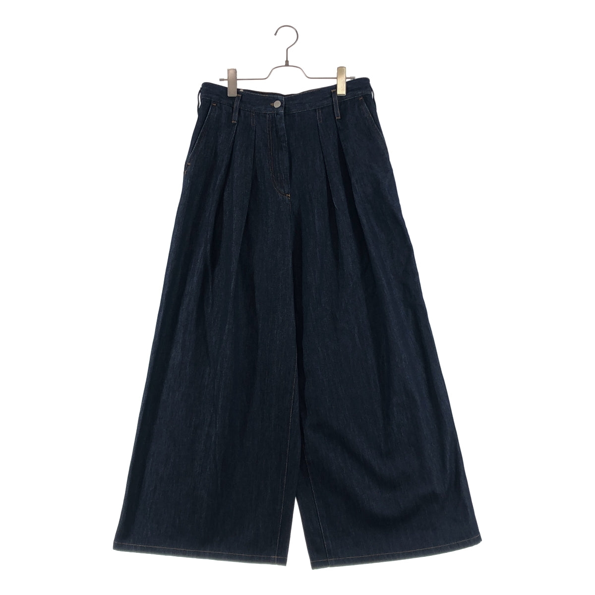 DRIES VAN NOTEN / ドリスヴァンノッテン | レザーロゴパッチ タック ワイド デニムパンツ | M | レディース