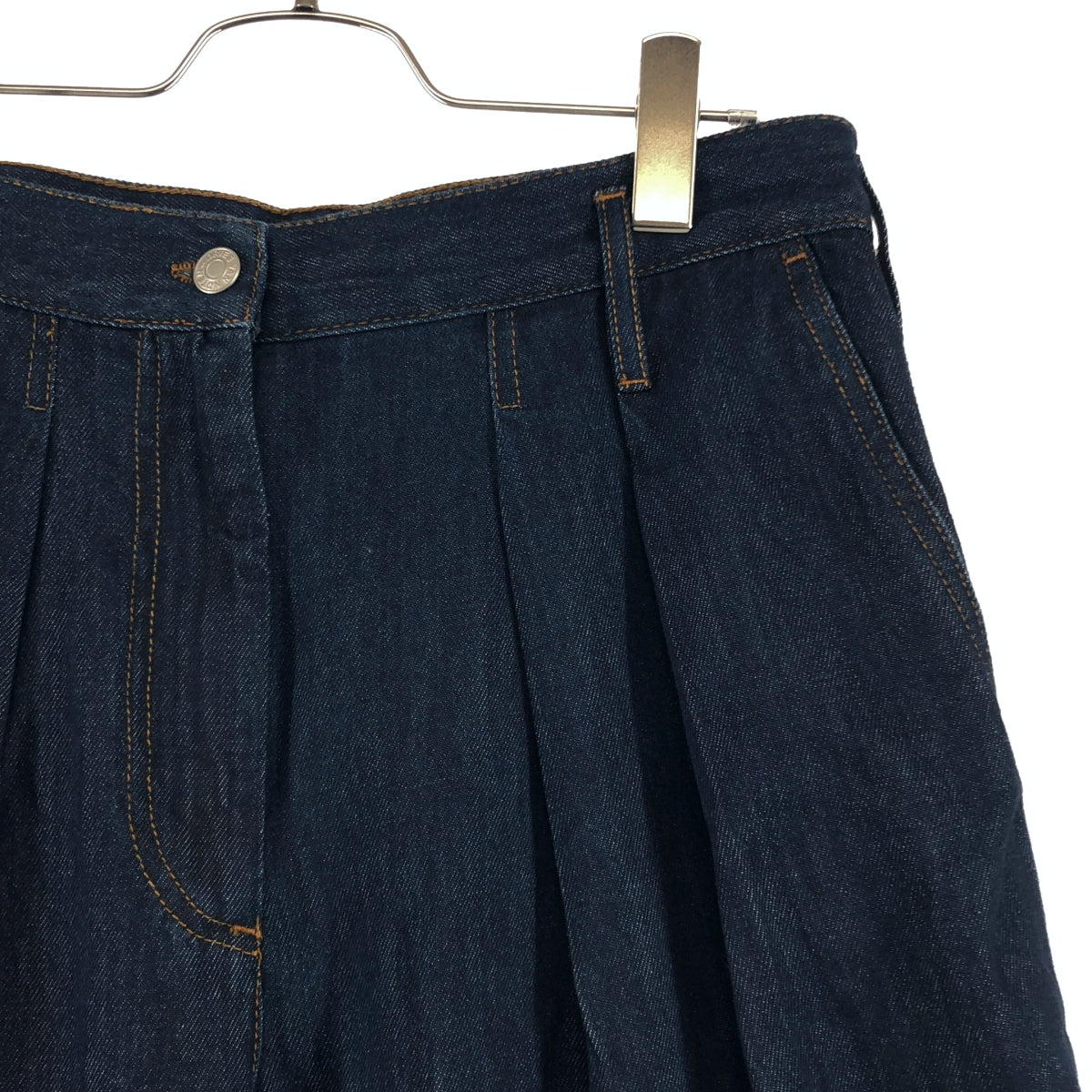 DRIES VAN NOTEN / ドリスヴァンノッテン | レザーロゴパッチ タック ワイド デニムパンツ | M | レディース