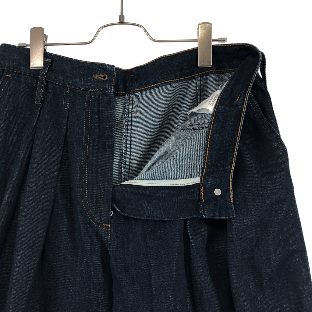 DRIES VAN NOTEN / ドリスヴァンノッテン | レザーロゴパッチ タック ワイド デニムパンツ | M | レディース