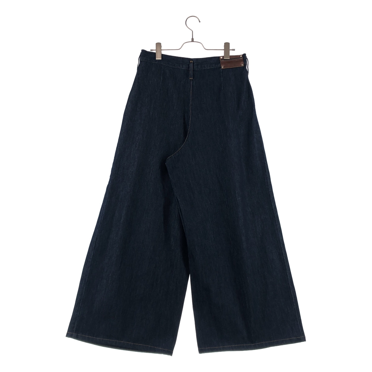 DRIES VAN NOTEN / ドリスヴァンノッテン | レザーロゴパッチ タック ワイド デニムパンツ | M | レディース