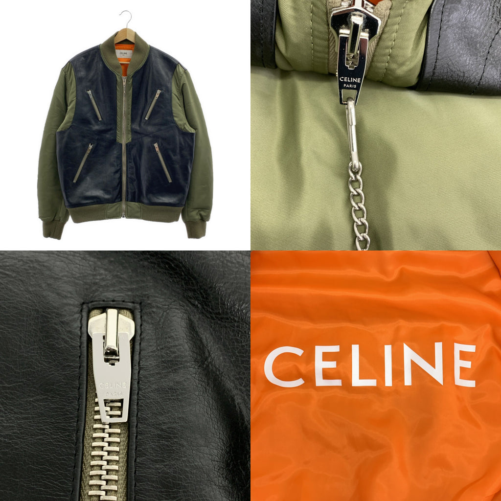 CELINE / セリーヌ | 2022AW | 牛革 カウレザー ナイロンツイルバイマテリアル ボンバー ブルゾン ジャケット / ロゴ裏地 | 48 | メンズ