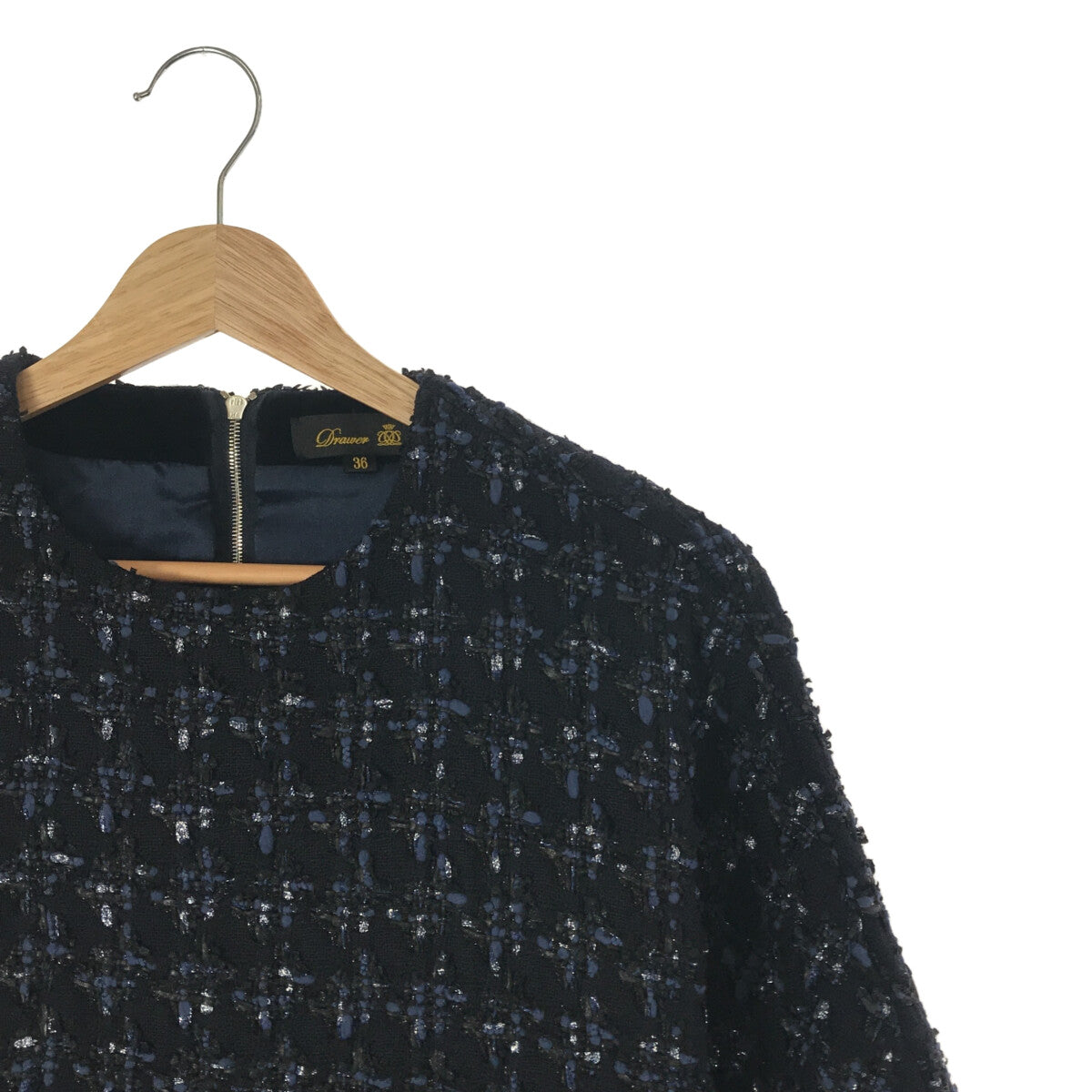 [Beautiful Condition] Drawer | Tweed Fringe Pullover | Size 36 | Navy | Women's