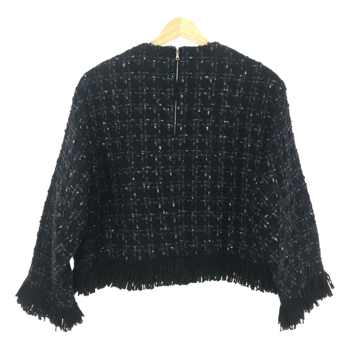 [Beautiful Condition] Drawer | Tweed Fringe Pullover | Size 36 | Navy | Women's