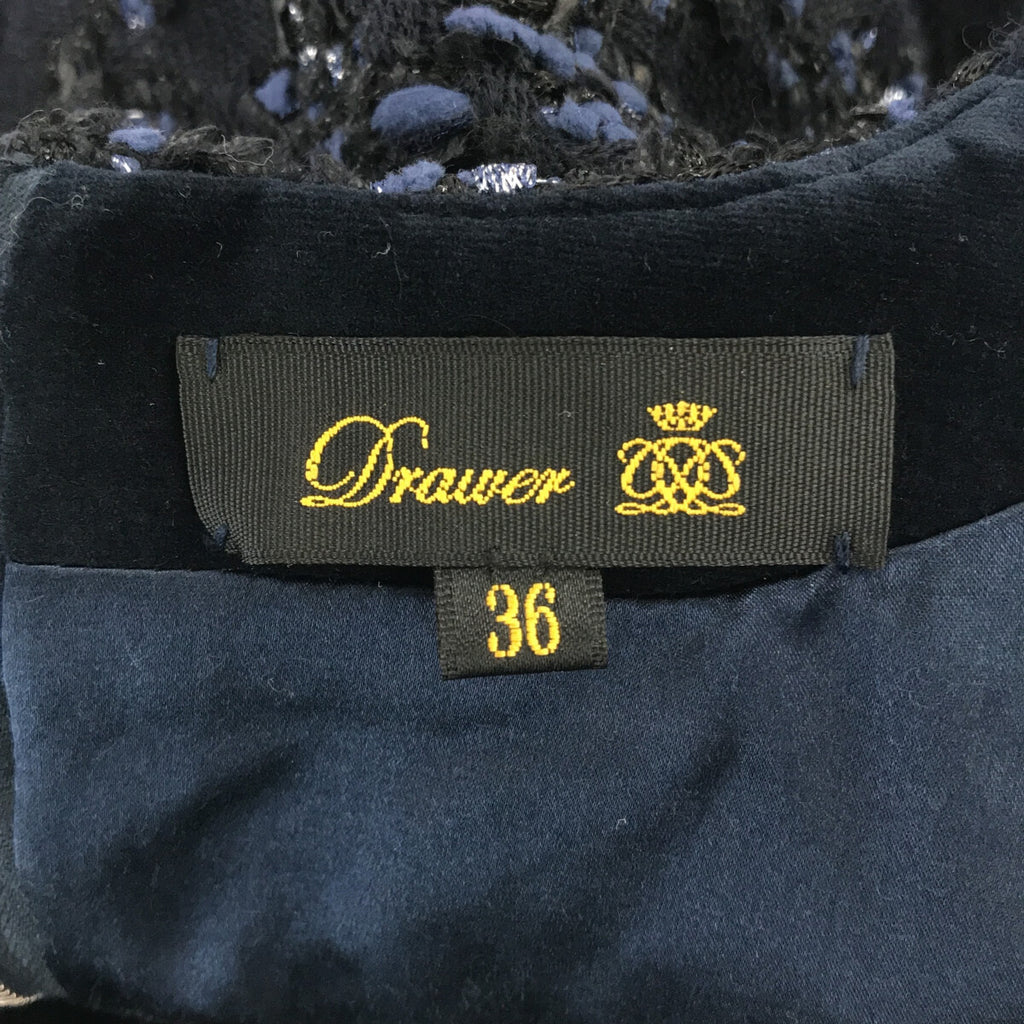 【美品】  Drawer / ドゥロワー | ツイード フリンジ プルオーバー | 36 | ネイビー | レディース