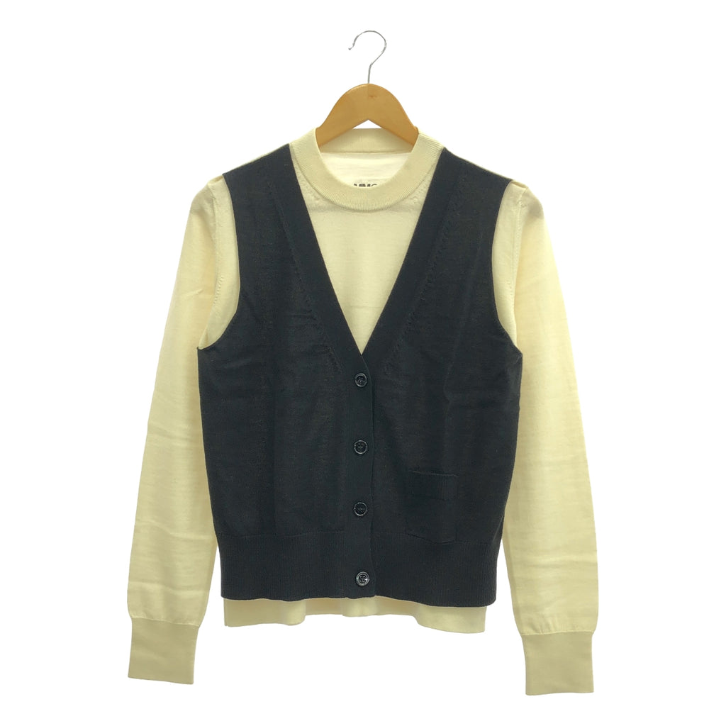 MM6 Maison Margiela / 엠엠 식스 메종 마르젤라 | 2021AW | Trompe L'oeil Sweater / 바이 컬러 크루넥 가디건 | M | 블랙/아이보리 | 여성