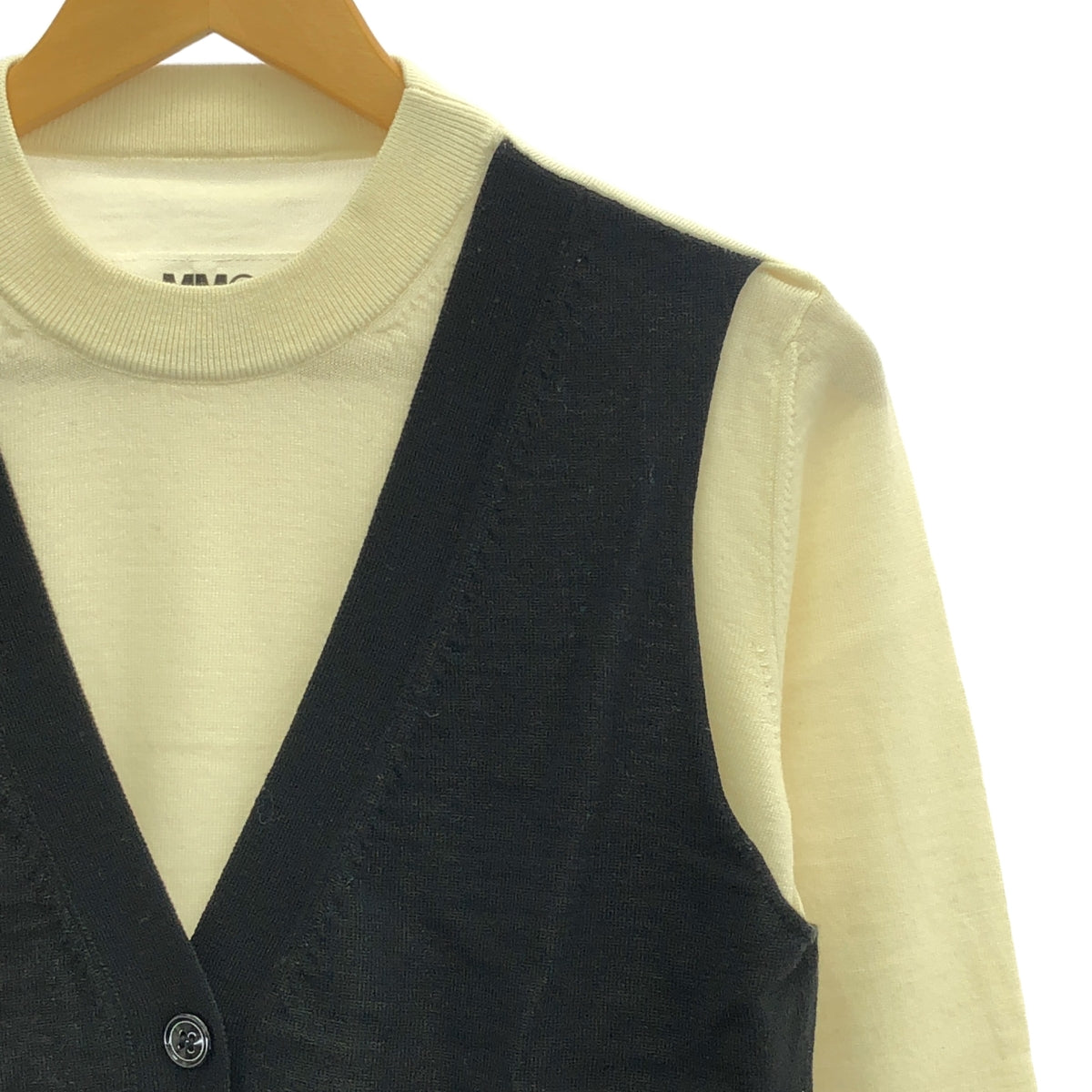 MM6 Maison Margiela / エムエムシックスメゾンマルジェラ | 2021AW | Trompe L'oeil Sweater / バイカラー クルーネックカーディガン | M | ブラック/アイボリー | レディース