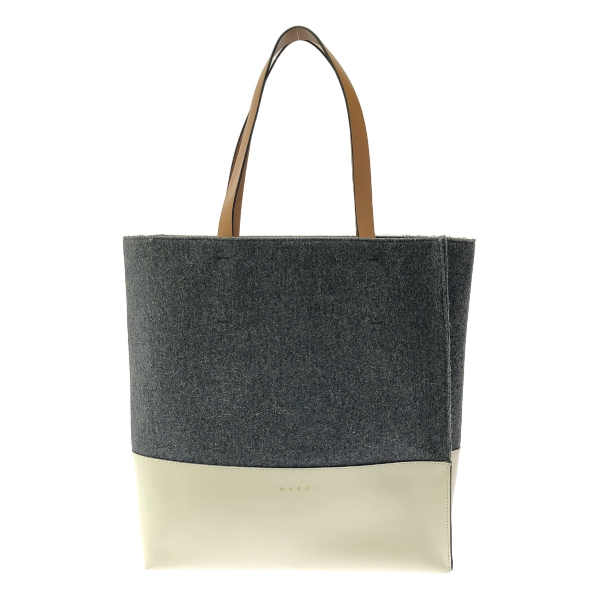 MARNI / 마르니 | 다른 소재 전환 바이 컬러 로고 토트 백 | 그레이/화이트 | 여성