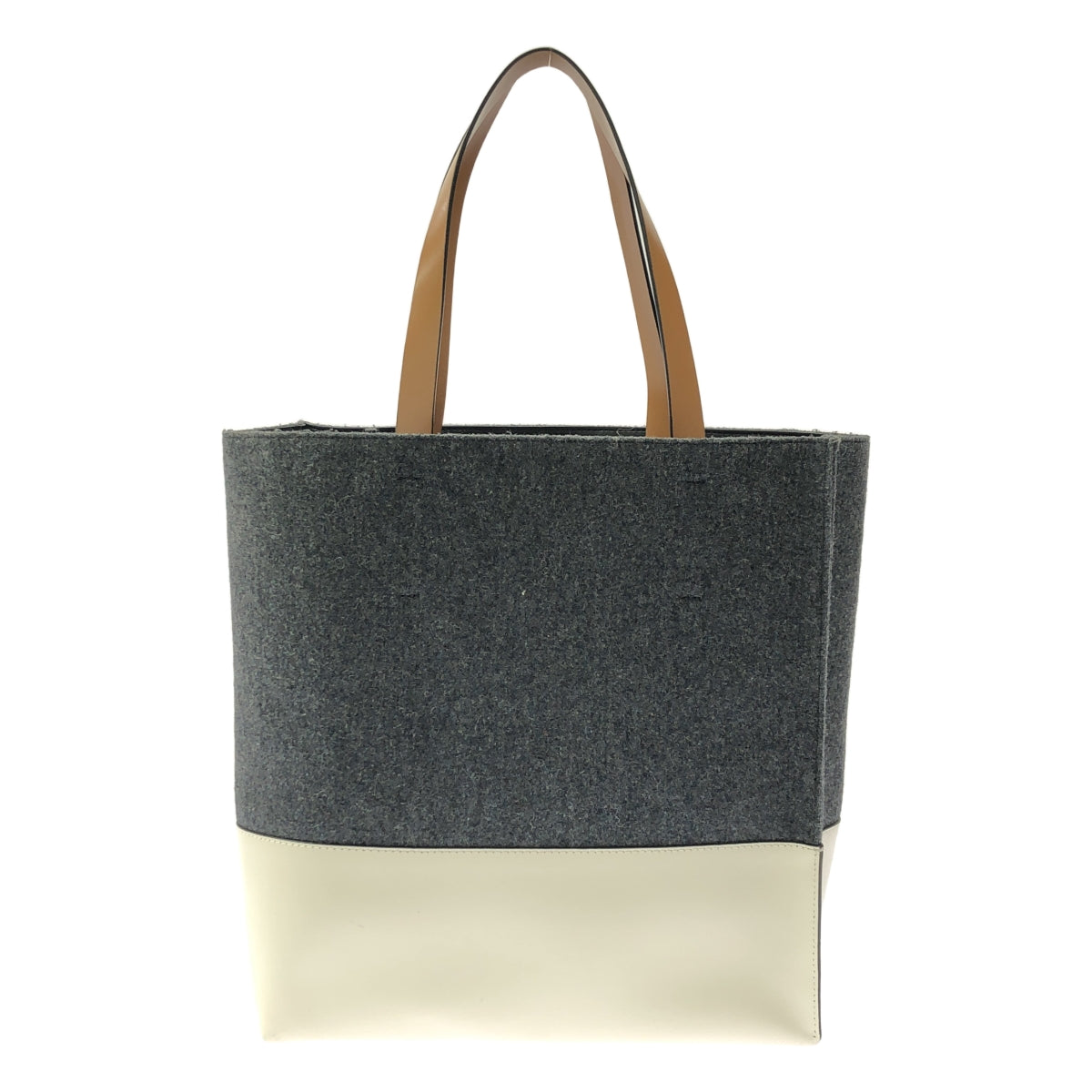 MARNI / 마르니 | 다른 소재 전환 바이 컬러 로고 토트 백 | 그레이/화이트 | 여성