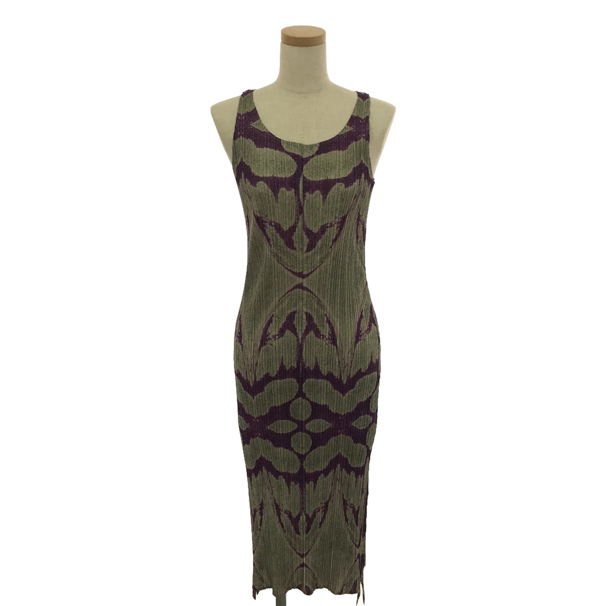 [Good Condition] PLEATS PLEASE ISSEY MIYAKE | Ikat Tribal Pleats Dress | 1 | Purple/Khaki | Women's