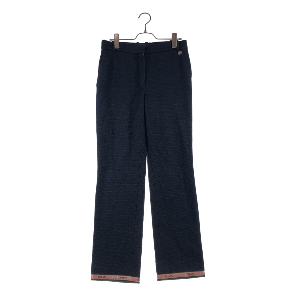 香奈兒 | 棉羊毛 Logo 織帶斜紋軟呢休閒褲 | 尺寸 36 | 女士