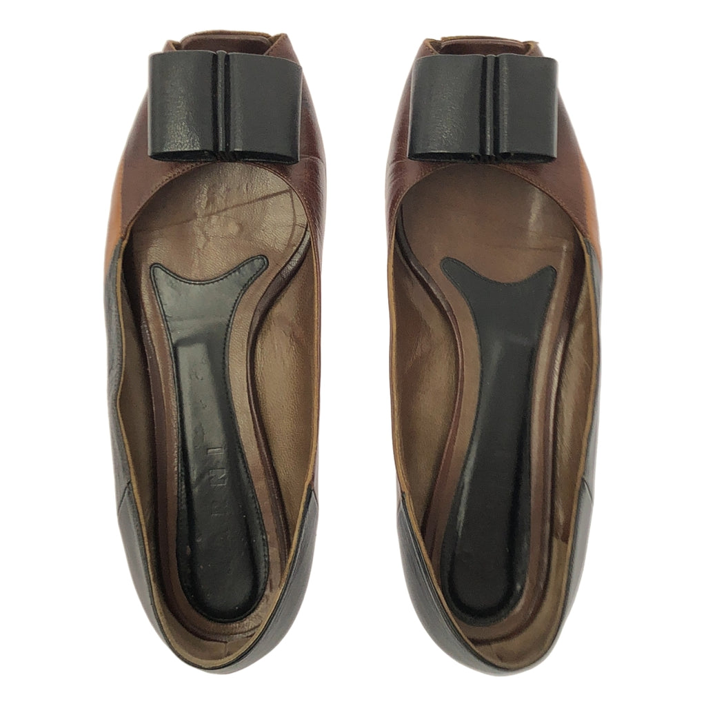 MARNI / 마르니 | 가죽 패치워크 리본 오픈 투 플랫 펌프스 | 38 | 여성