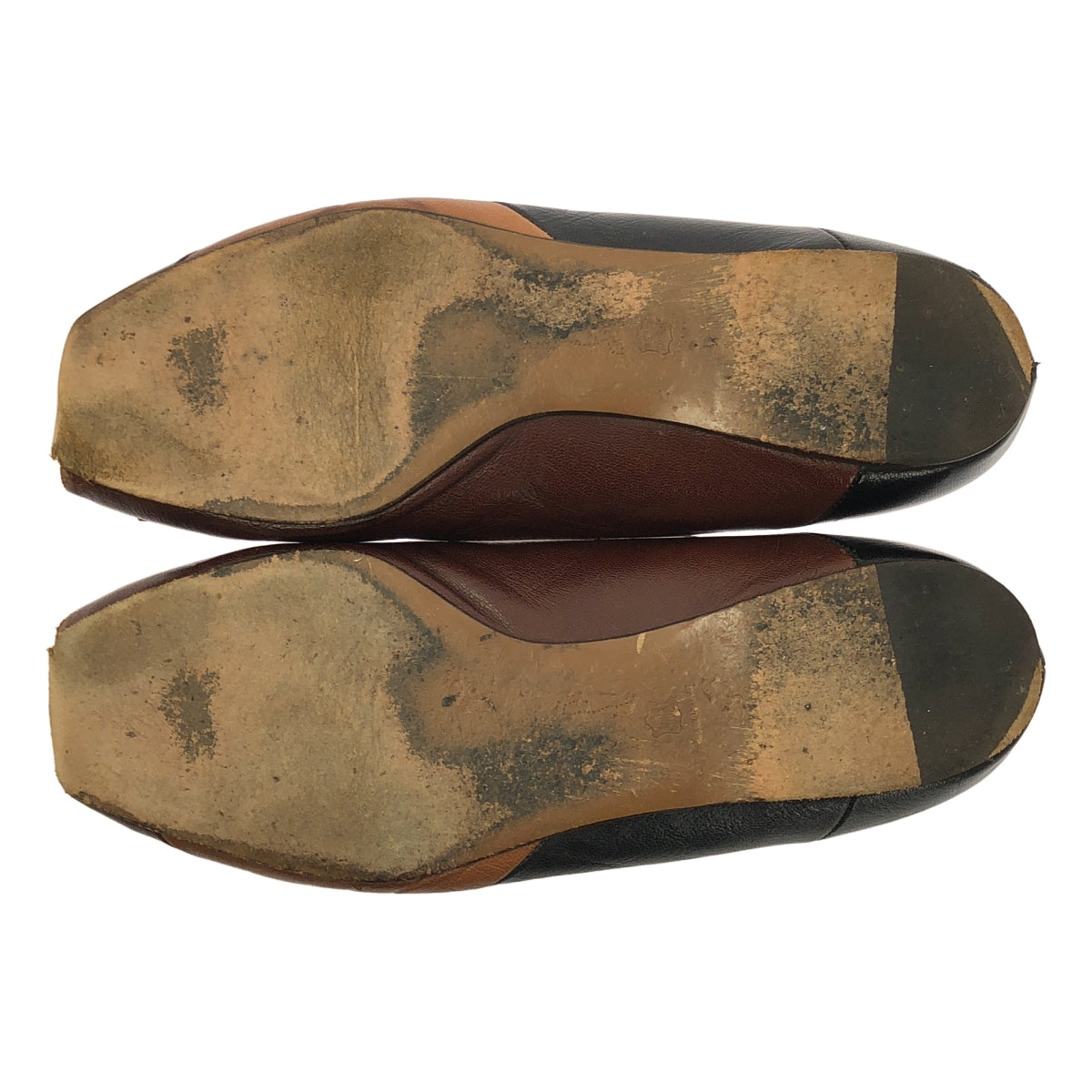 MARNI / マルニ | レザー パッチワーク リボン オープントゥ フラットパンプス | 38 | ブラック / ブラウン | レディース