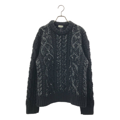 【美品】  DRIES VAN NOTEN / ドリスヴァンノッテン | 2022AW | スパンコール ケーブル オーバーサイズニット | S | ブラック | メンズ