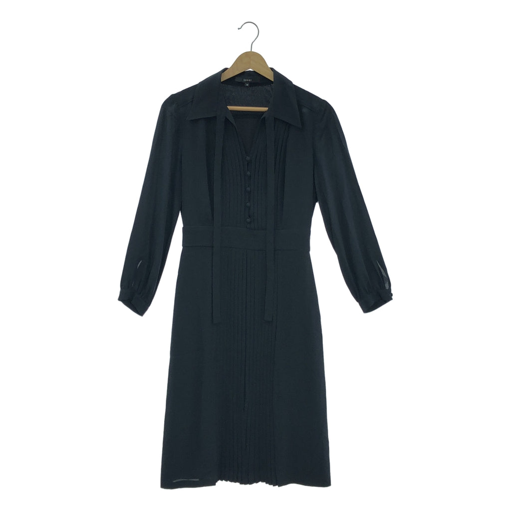 GUCCI / グッチ | リボン付カラー プリーツ シルク ワンピース | 38 | ブラック | レディース
