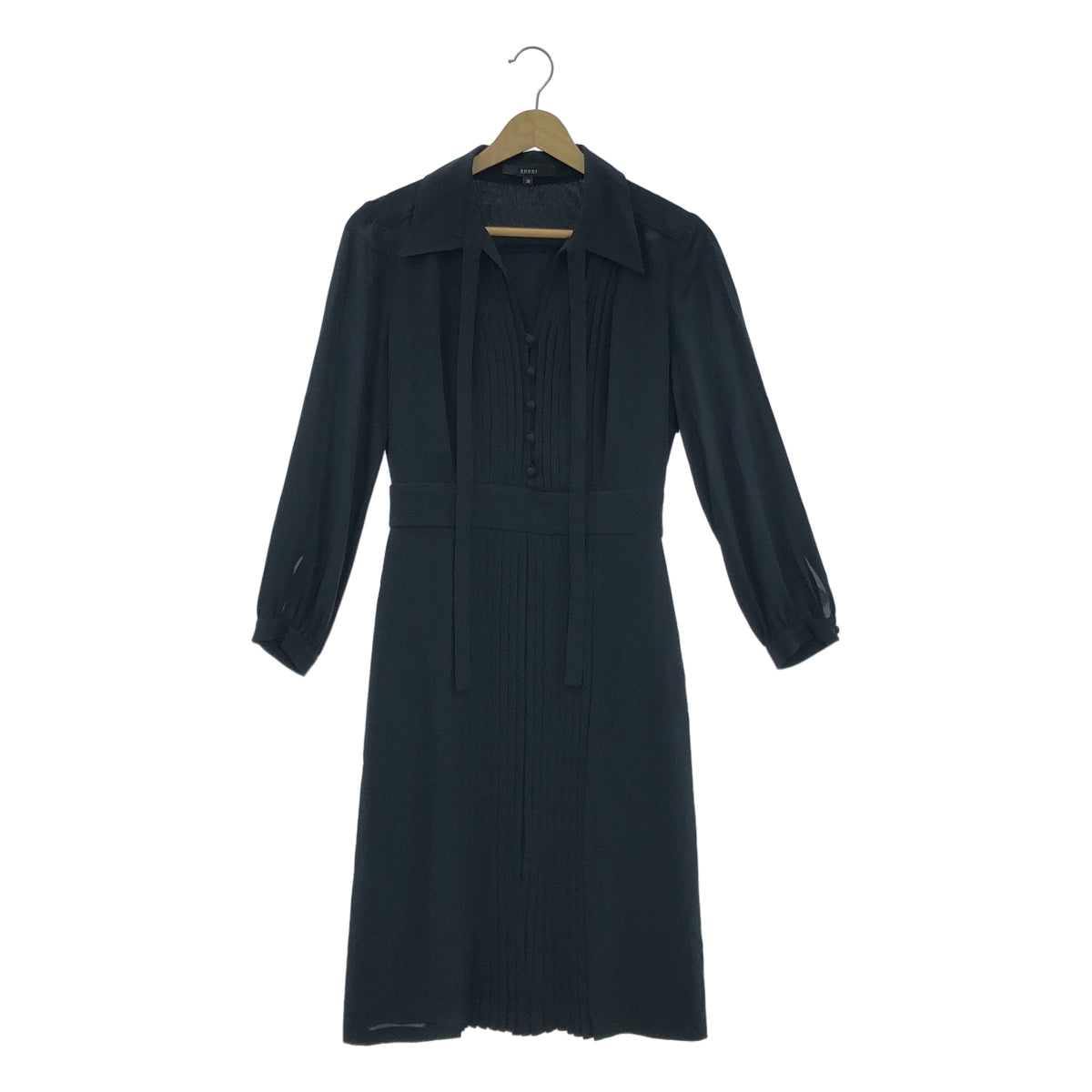 GUCCI / グッチ | リボン付カラー プリーツ シルク ワンピース | 38 | ブラック | レディース