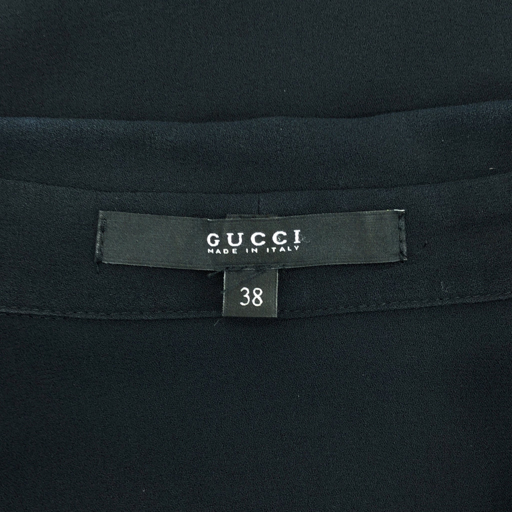 GUCCI / グッチ | リボン付カラー プリーツ シルク ワンピース | 38 | ブラック | レディース
