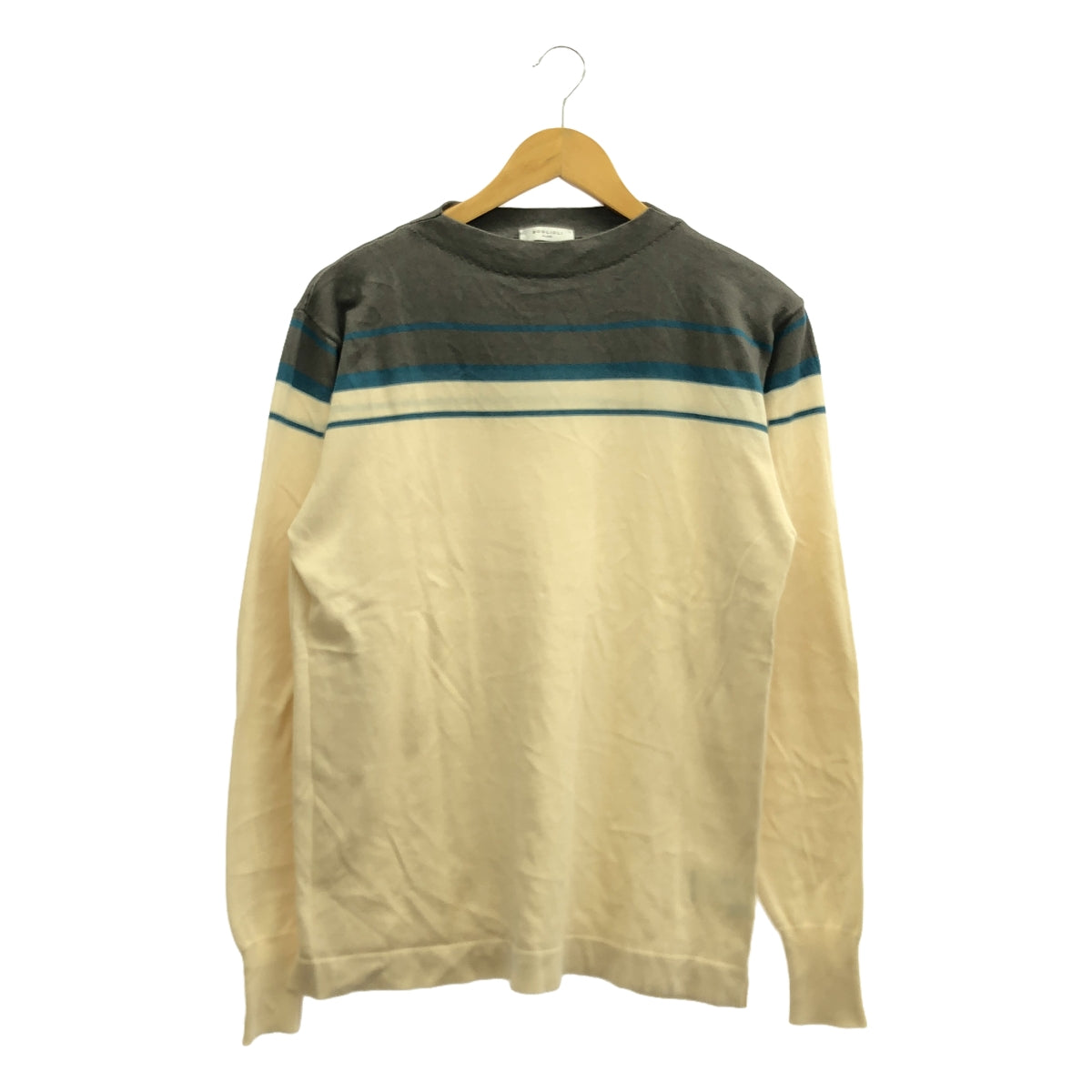 BOGLIOLI | Cotton striped pullover knit | S | Ivory/Gray | Men's