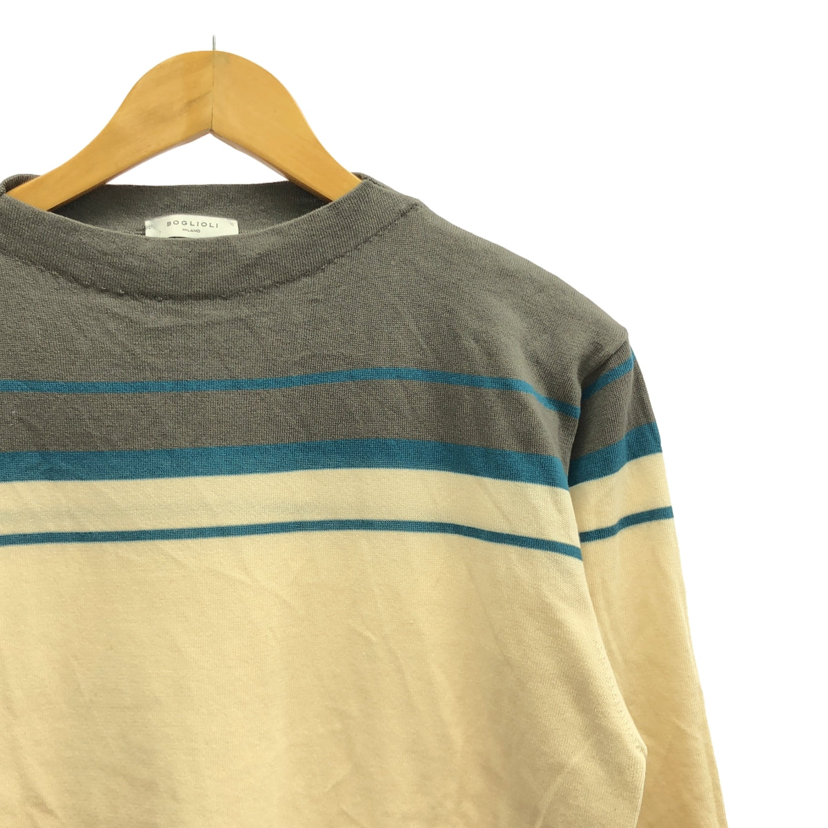 BOGLIOLI | Cotton striped pullover knit | S | Ivory/Gray | Men's