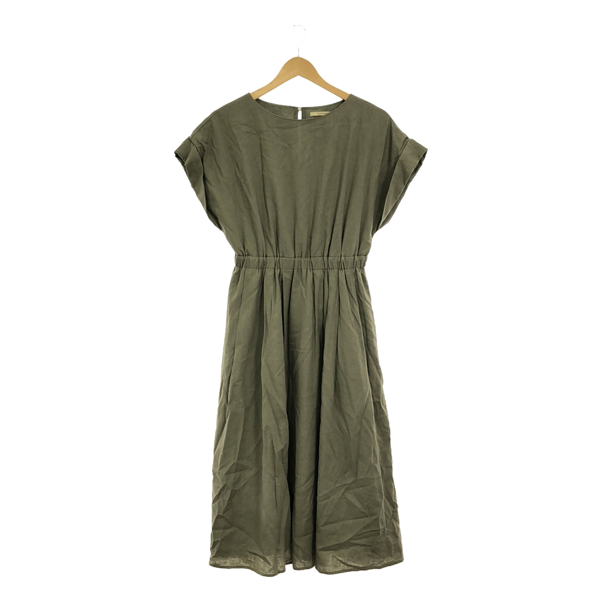 Curensology | Linen waist gathered dress | F | Khaki | Women's