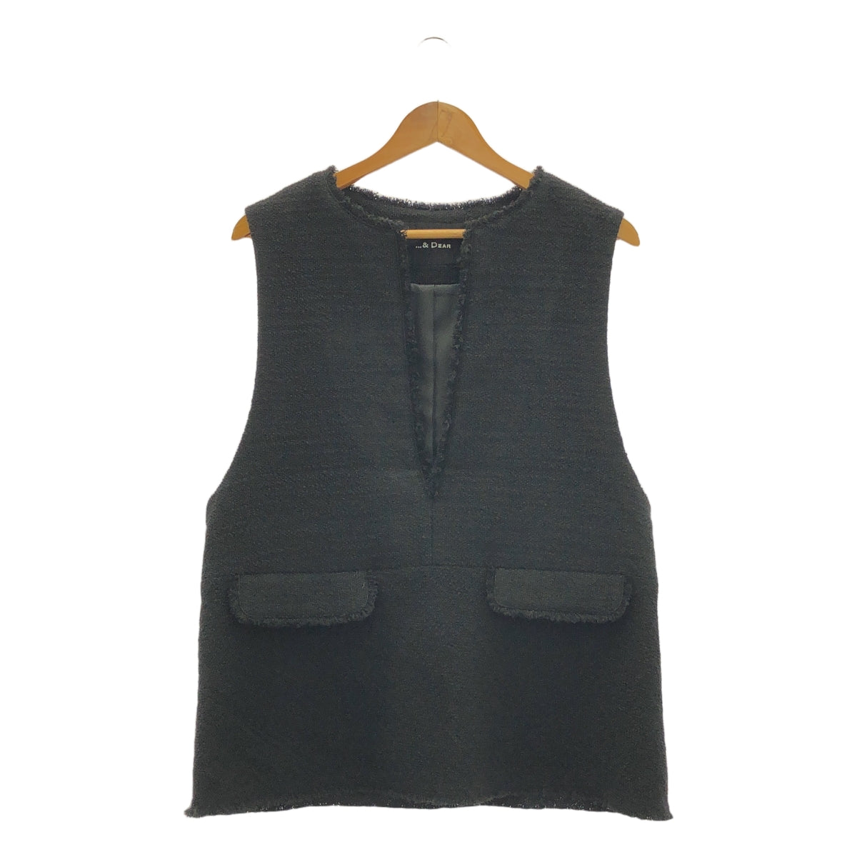 [成色好] ...＆DEAR / And Dear | 棉質粗花呢鑰匙領背心 | 38 | 黑色 | 女款