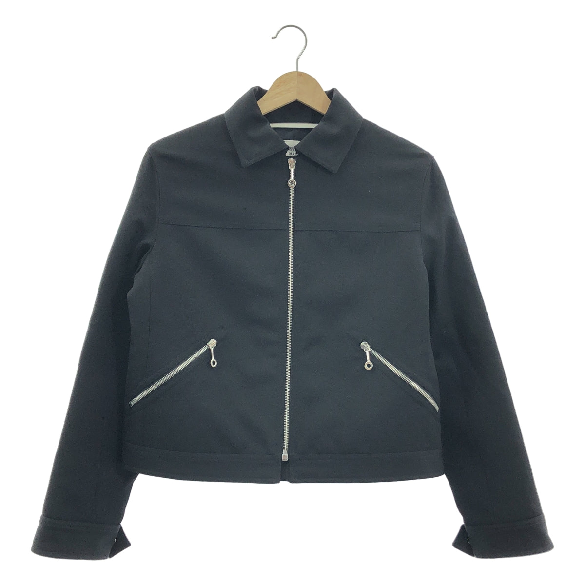 [新品] 愛馬仕 | 羊毛華達呢 Croisette 拉鍊系列紐扣夾克 | 36 碼 | 黑色 | 女款