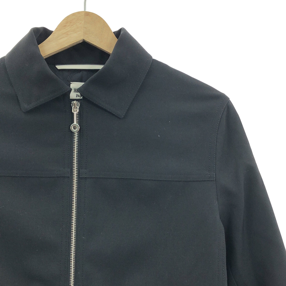 [新品] 愛馬仕 | 羊毛華達呢 Croisette 拉鍊系列紐扣夾克 | 36 碼 | 黑色 | 女款