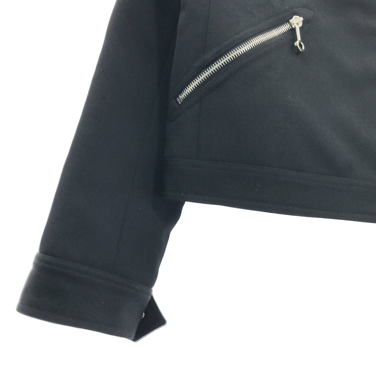 [新品] 愛馬仕 | 羊毛華達呢 Croisette 拉鍊系列紐扣夾克 | 36 碼 | 黑色 | 女款