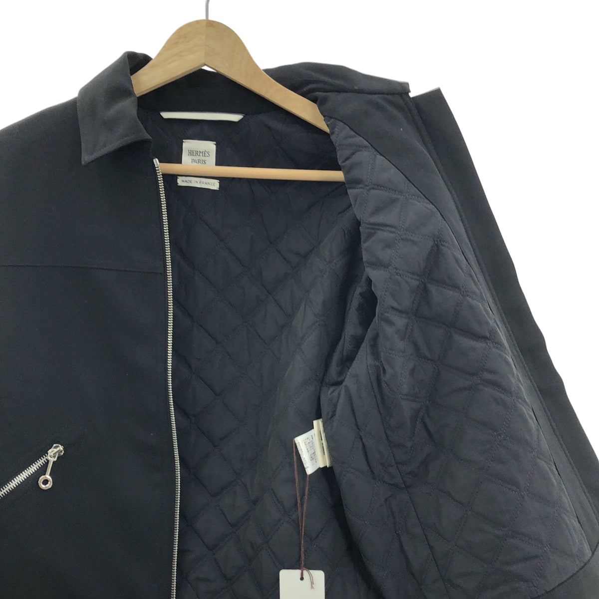 [新品] 愛馬仕 | 羊毛華達呢 Croisette 拉鍊系列紐扣夾克 | 36 碼 | 黑色 | 女款