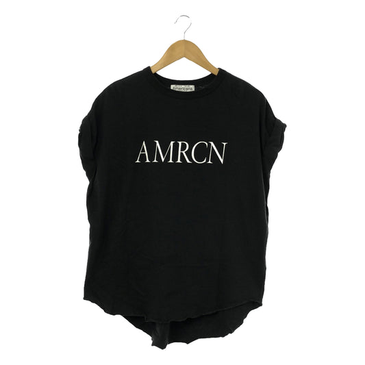 【美品】  Americana / アメリカーナ | 2024SS | オリジナル ラフィー天竺 袖ロールアップ AMRCN Tシャツ | ブラック/ホワイト | レディース