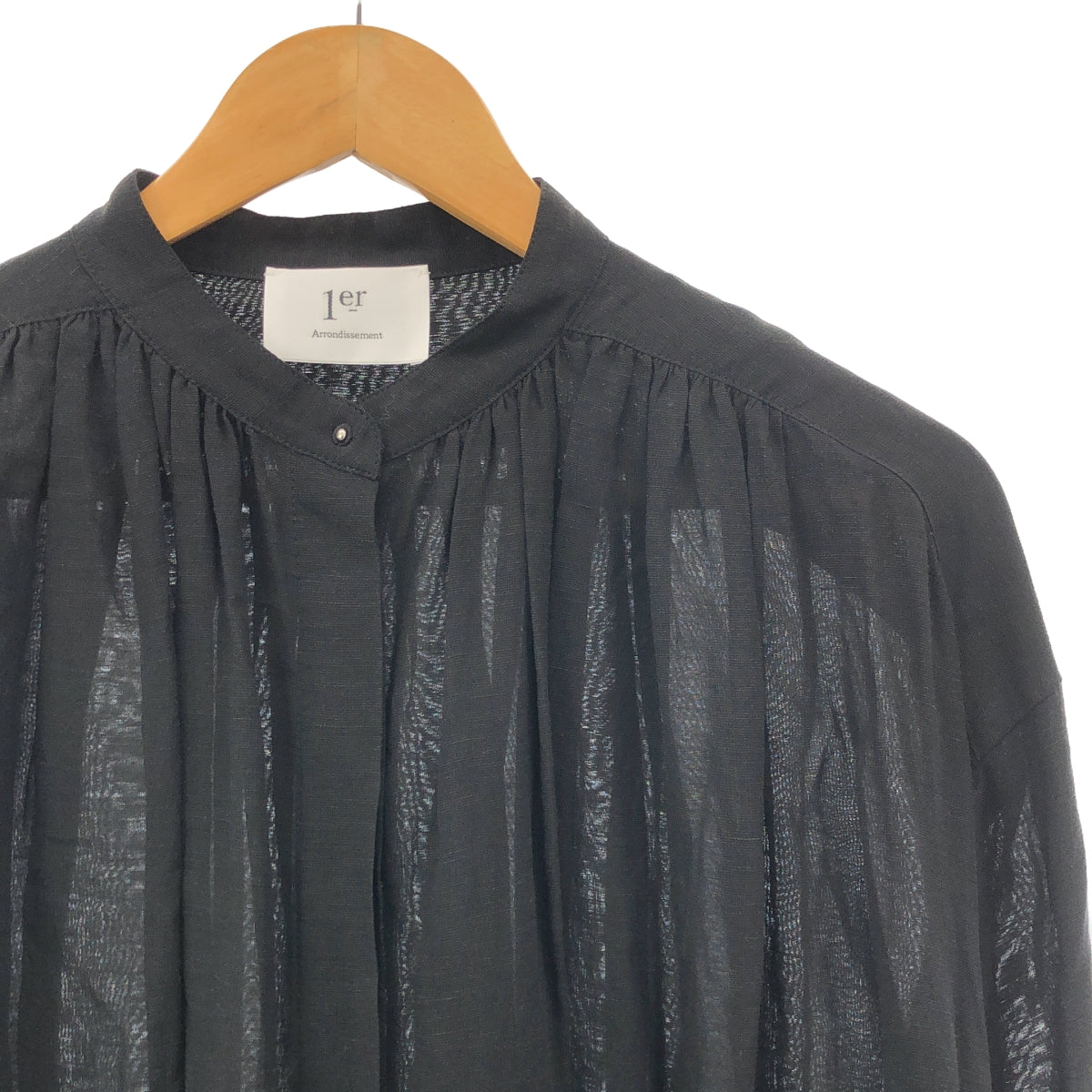 【美品】  1er Arrondissement / プルミエアロンディスモン | リネン レーヨン ギャザー シャツ ワンピース | 36 | ブラック | レディース