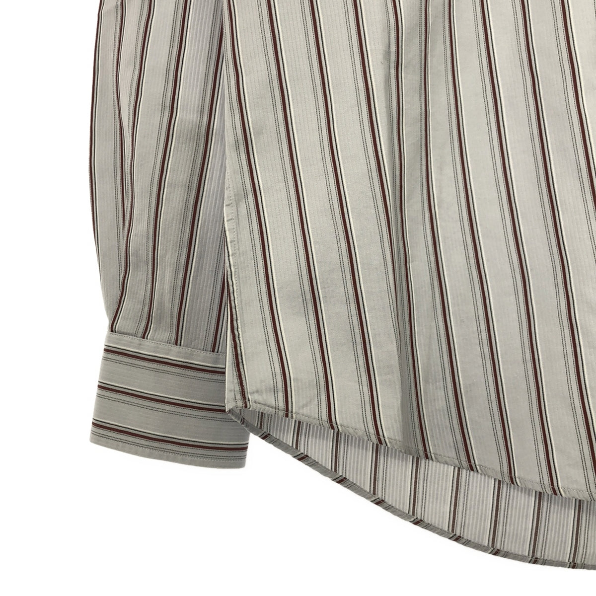 HERMES | Serie Button Silk Striped Band Collar Shirt | 39 | Grey | Men's