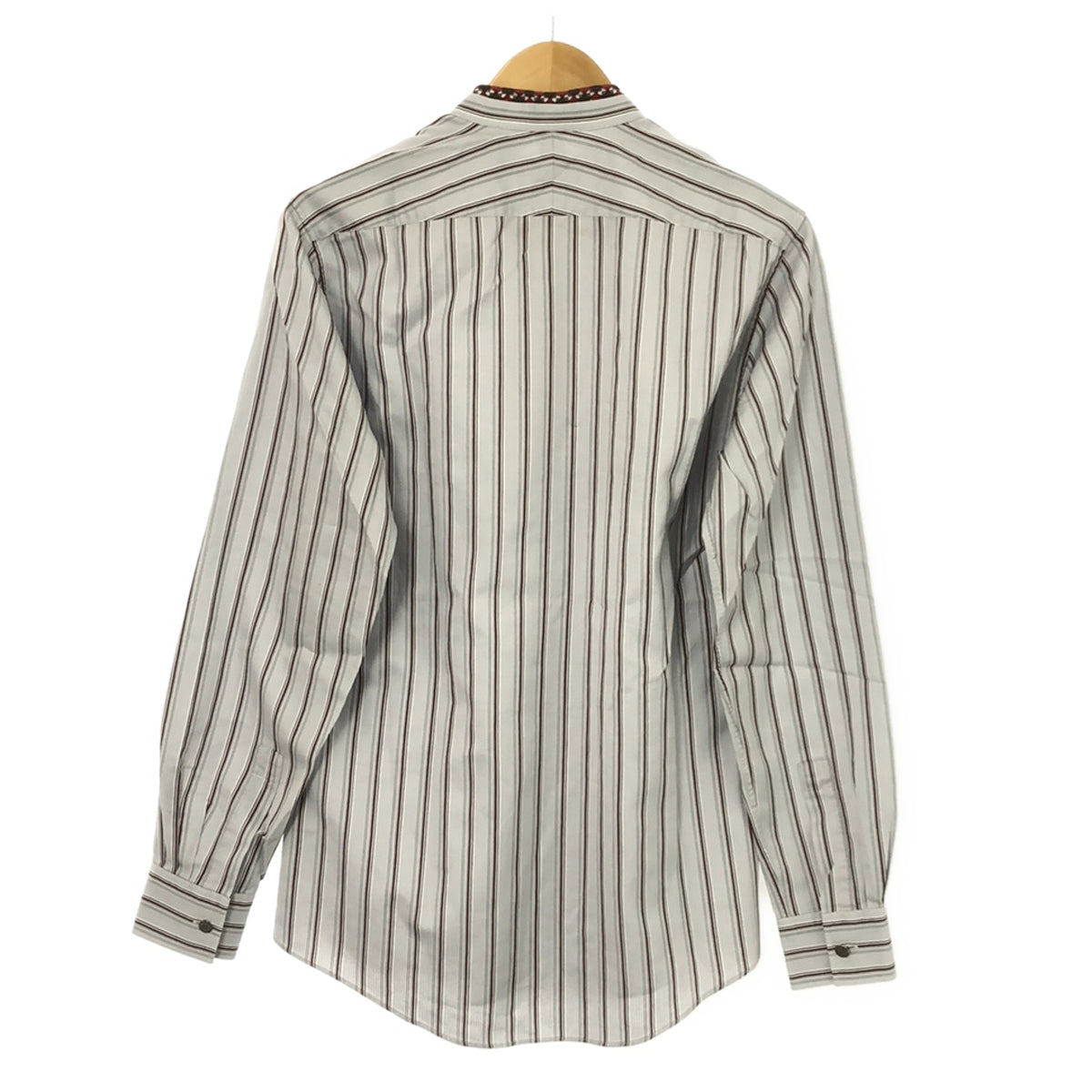 HERMES | Serie Button Silk Striped Band Collar Shirt | 39 | Grey | Men's