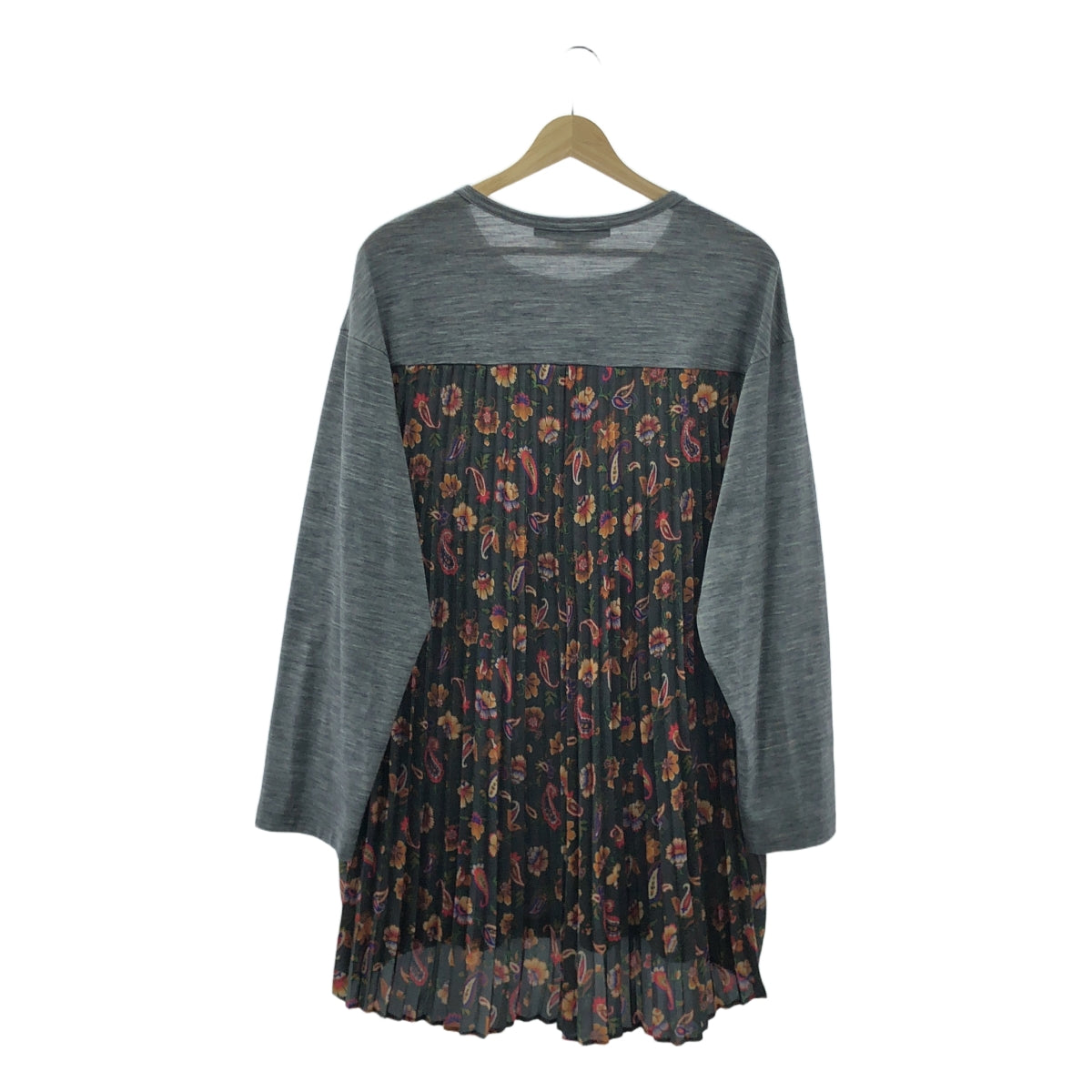 【美品】  JUNYA WATANABE / ジュンヤワタナベ | 2019AW / AD2019 | 花柄プリーツ切替 ポリエステルウール カットソー | M | グレー / マルチカラー | レディース